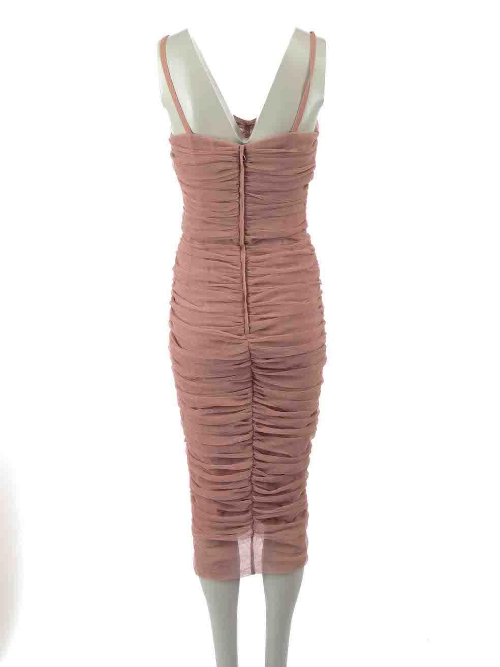 Dolce & Gabbana Pink Mesh Ruched Bodycon Dress Size M In Excellent Condition For Sale In London, GB