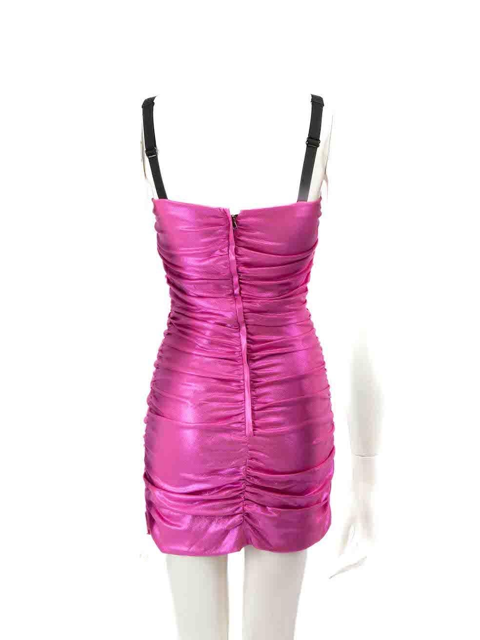 Dolce & Gabbana Pink Metallic Ruched Mini Dress Size XS In New Condition In London, GB