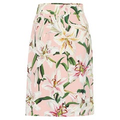 Dolce & Gabbana Pink Multicolor Lily Floral Midi Pencil High Waist Skirt Italy