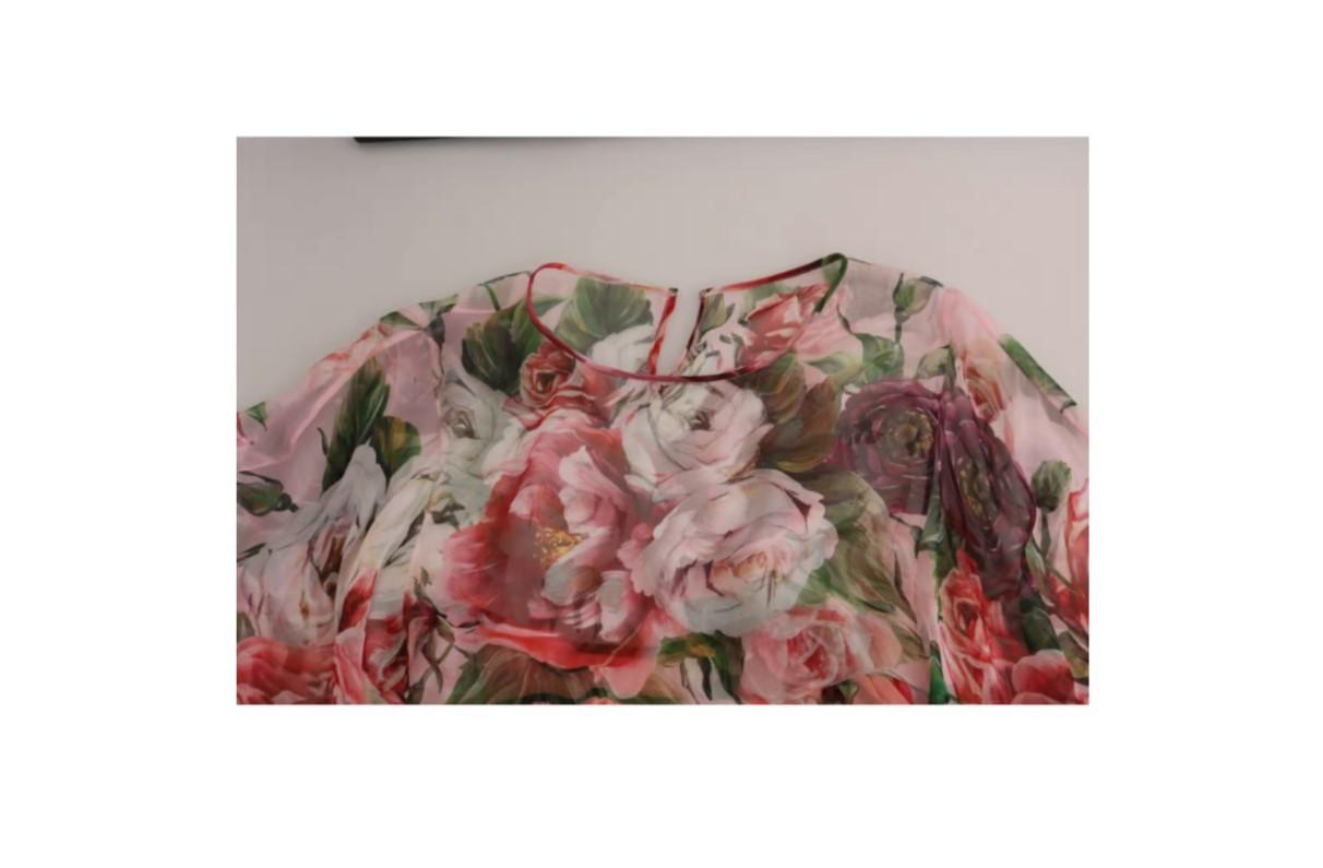 Dolce & Gabbana Pink Multicolor Silk Roses Floral Kaftan Dress Mid-length Midi For Sale 3