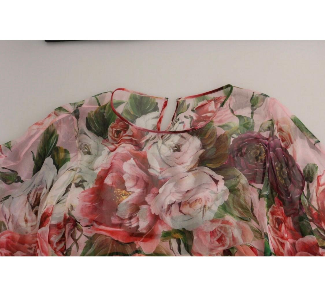 Dolce & Gabbana pink multicolour roses floral printed silk kaftan dress  For Sale 4