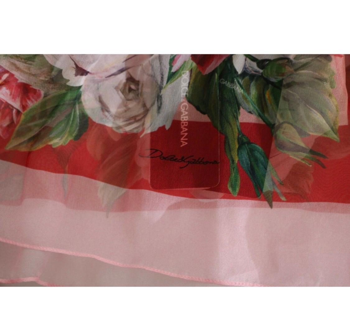 Dolce & Gabbana pink multicolour roses floral printed silk kaftan dress  For Sale 5