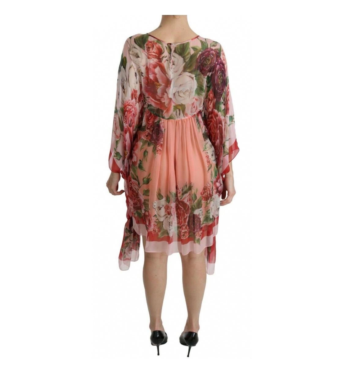 Dolce & Gabbana pink multicolour roses floral printed silk kaftan dress  For Sale 2