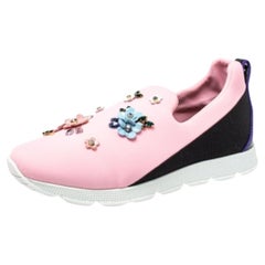 Dolce & Gabbana Pink Neoprene Embellished Slip On Sneakers Size 38