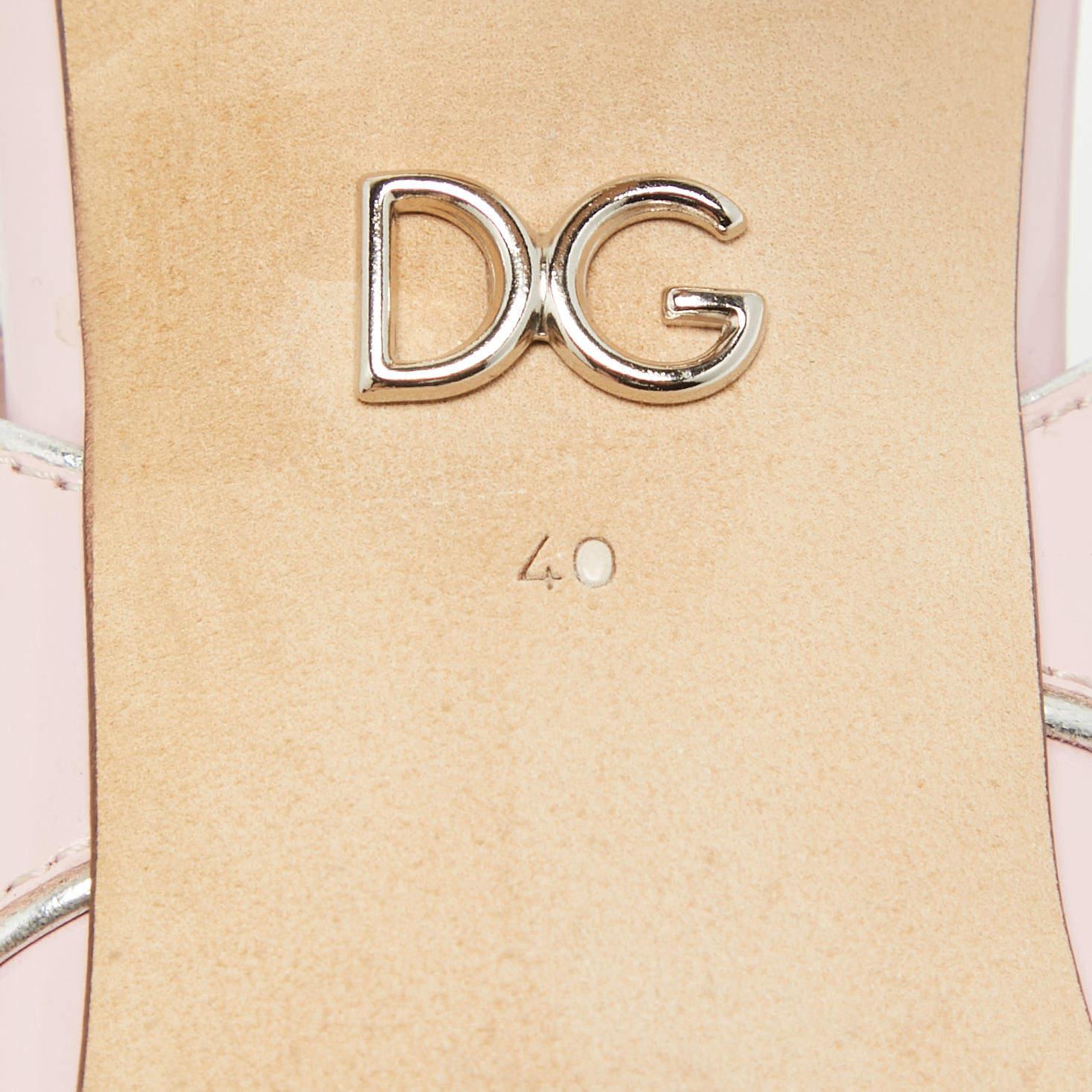 Dolce & Gabbana Pink Patent Leather Crystal Embellished Bow Slingback Pumps Size For Sale 3