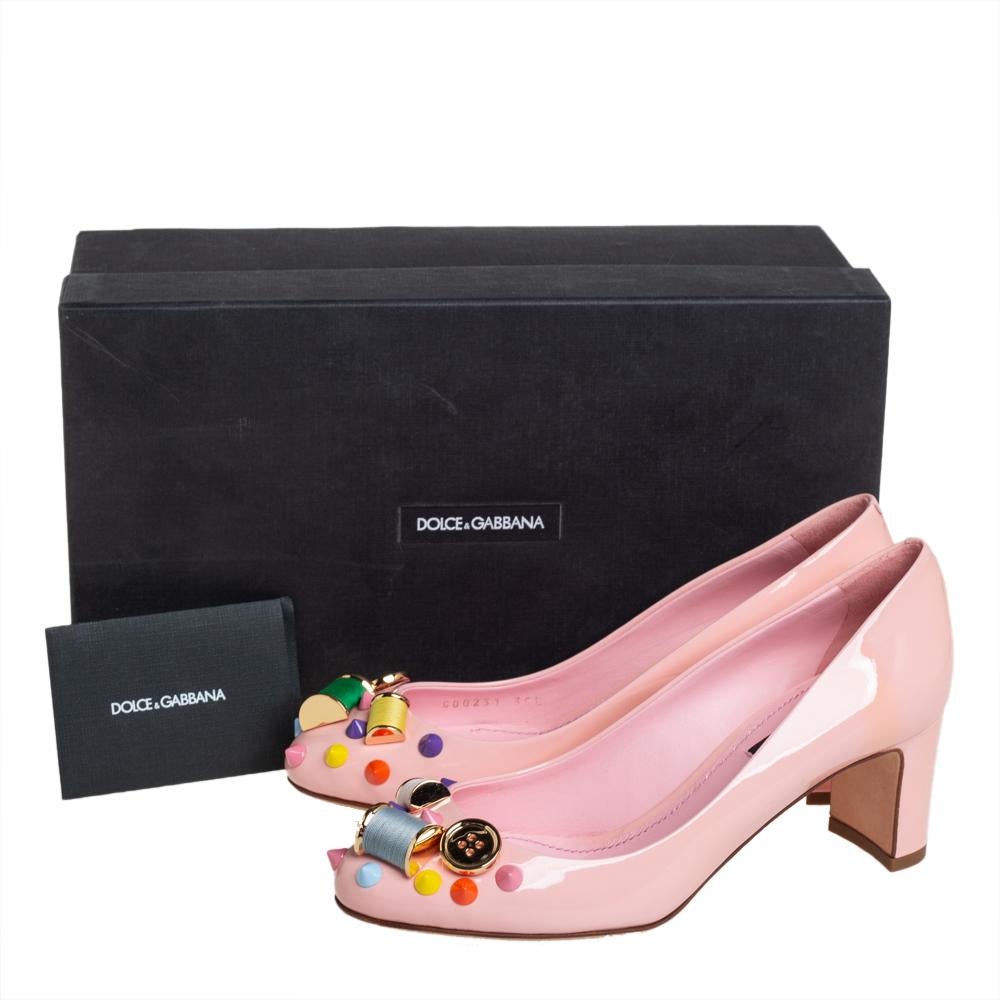 Dolce & Gabbana Pink Patent Leather Seamstress Block Heel Pumps 35.5 1