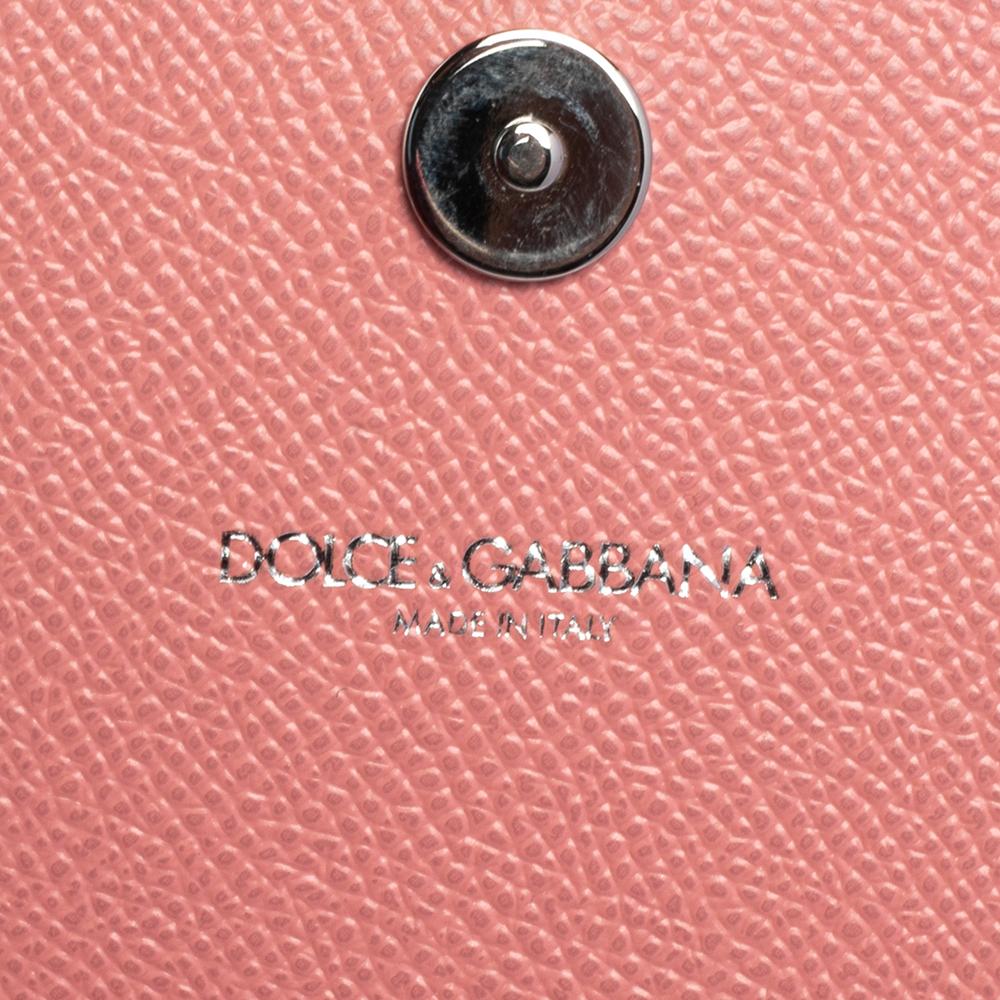 Beige Dolce & Gabbana Pink Peony Print Leather Wallet On Chain