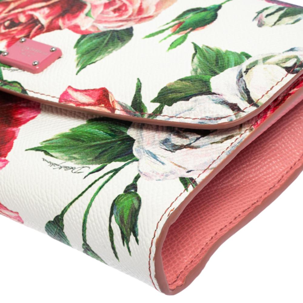 Dolce & Gabbana Pink Peony Print Leather Wallet On Chain 1