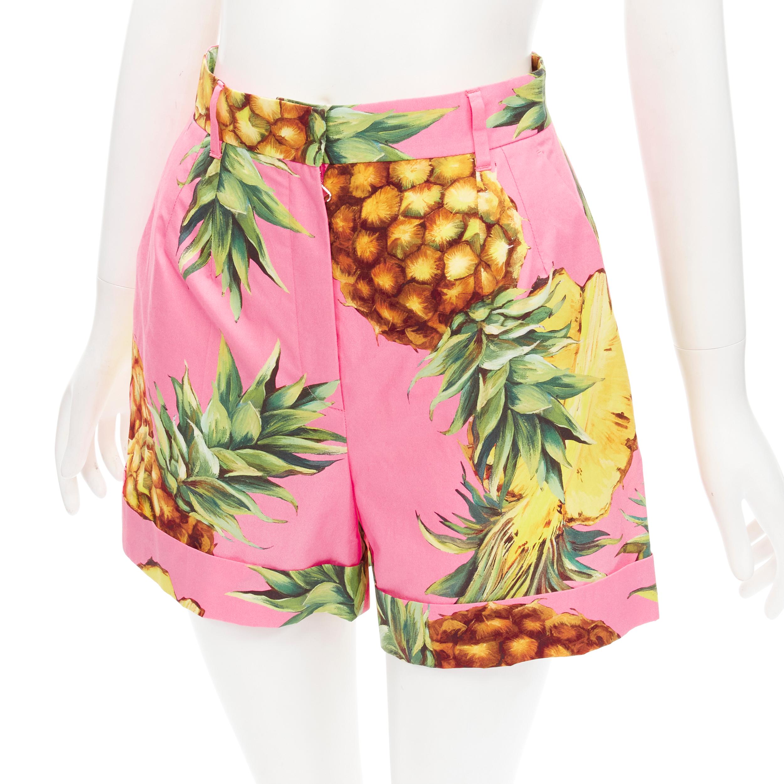 DOLCE GABBANA pink Pineapple print A-line high waisted shorts IT38 XS 
Reference: ANWU/A00420 
Brand: Dolce Gabbana 
Collection: Pineapple 
Material: Feels like cotton 
Color: Pink 
Pattern: Pineapple 
Closure: Zip 
Extra Detail: Dual side pockets.