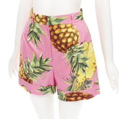 DOLCE GABBANA pink Pineapple print A-line high waisted shorts IT38 XS