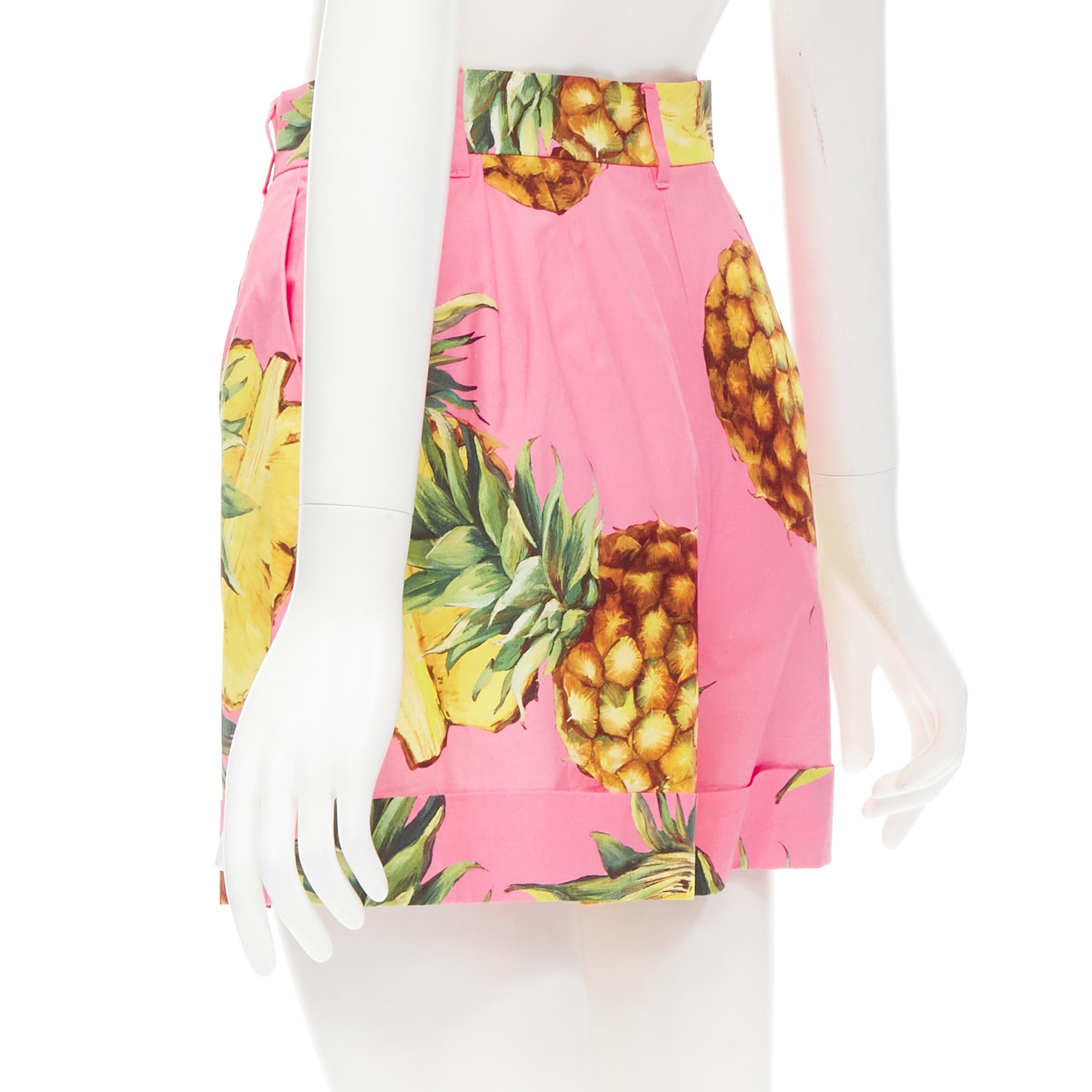 Beige DOLCE GABBANA pink Pineapple print A-line high waisted shorts IT38 XS For Sale