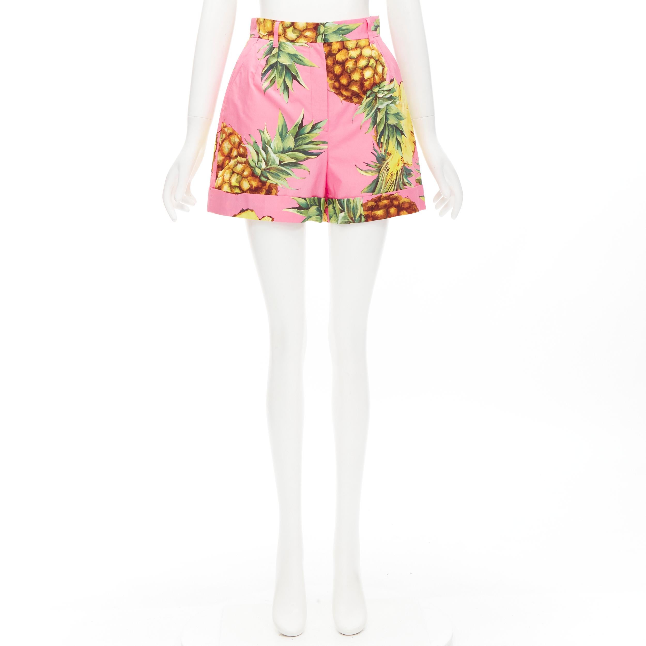 DOLCE GABBANA pink Pineapple print A-line high waisted shorts IT38 XS For Sale 1