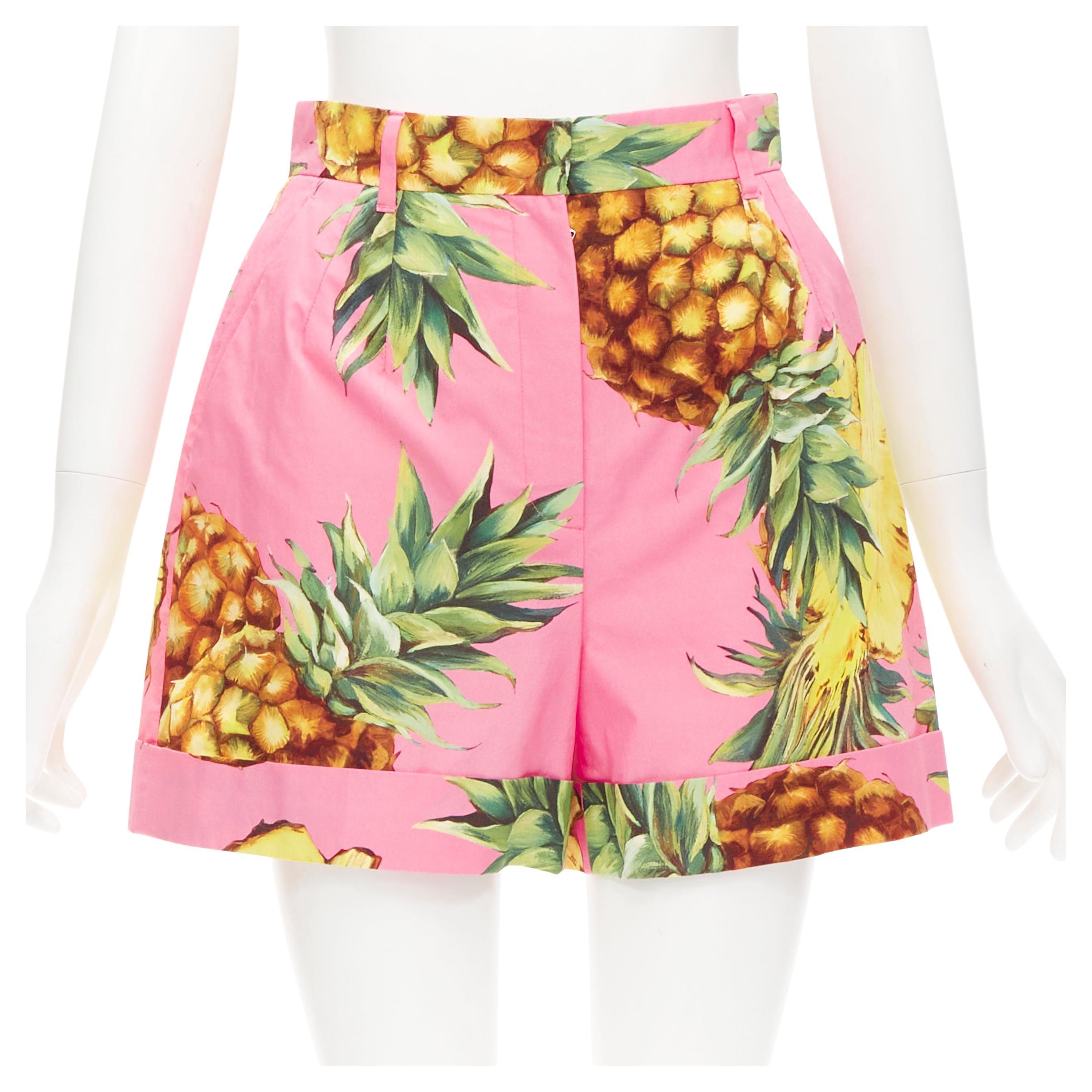 DOLCE GABBANA pink Pineapple print A-line high waisted shorts IT38 XS For Sale