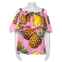 Dolce & Gabbana Pink Pineapple Print Cotton Bardot Top L