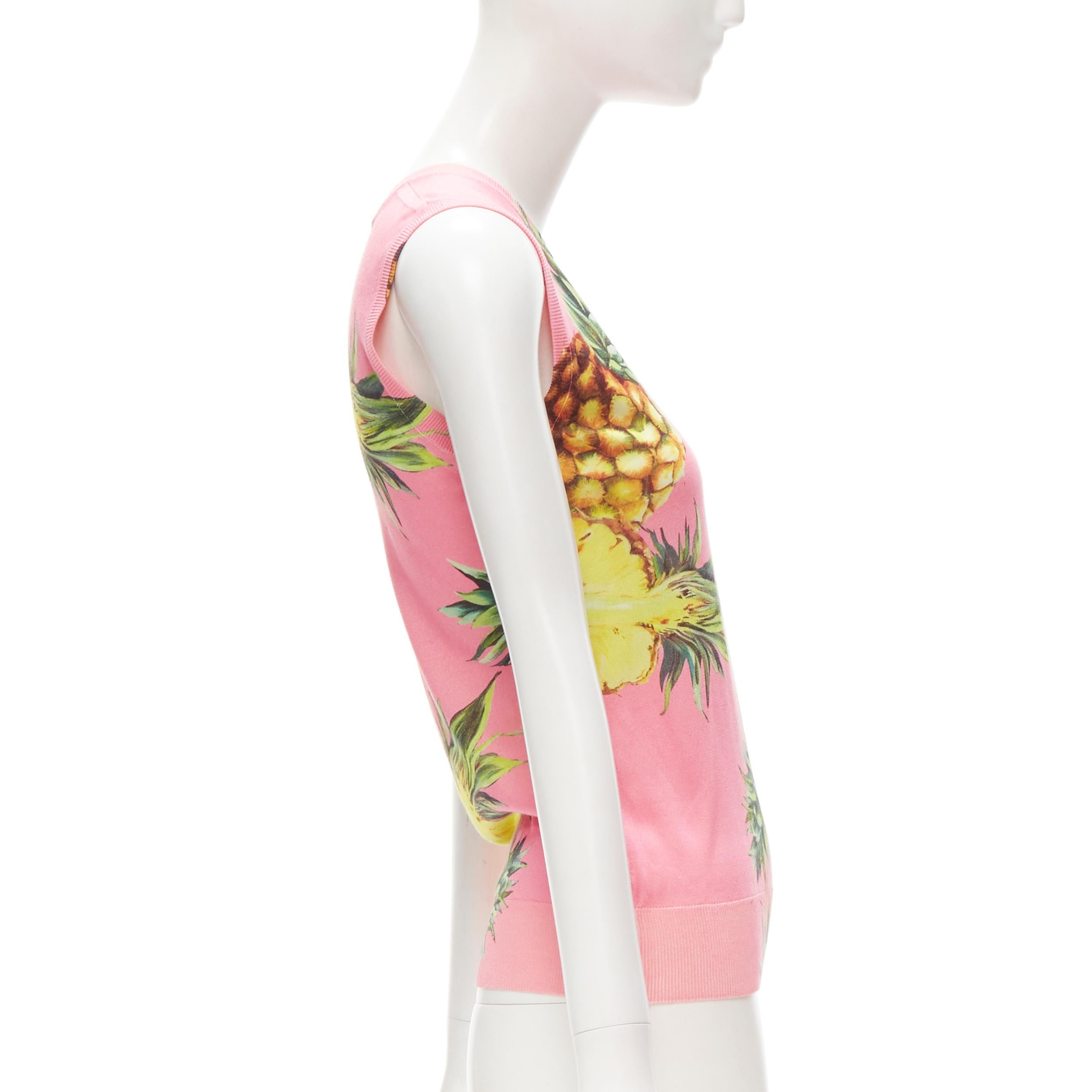 White DOLCE GABBANA pink Pineapple print fine knit sweater vest S