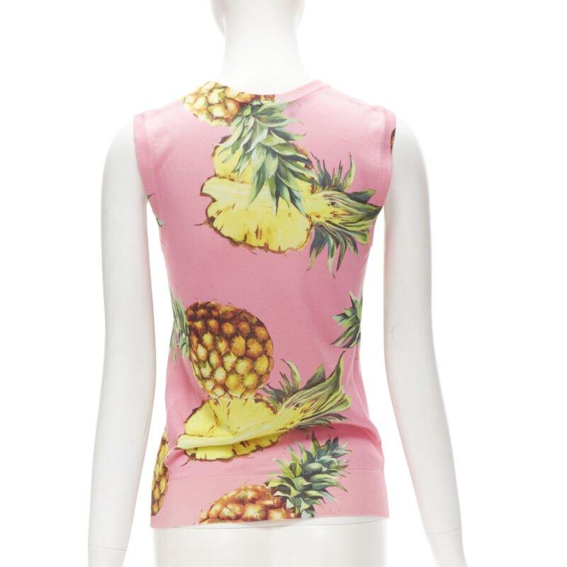 Women's DOLCE GABBANA pink Pineapple print fine knit sweater vest S For Sale