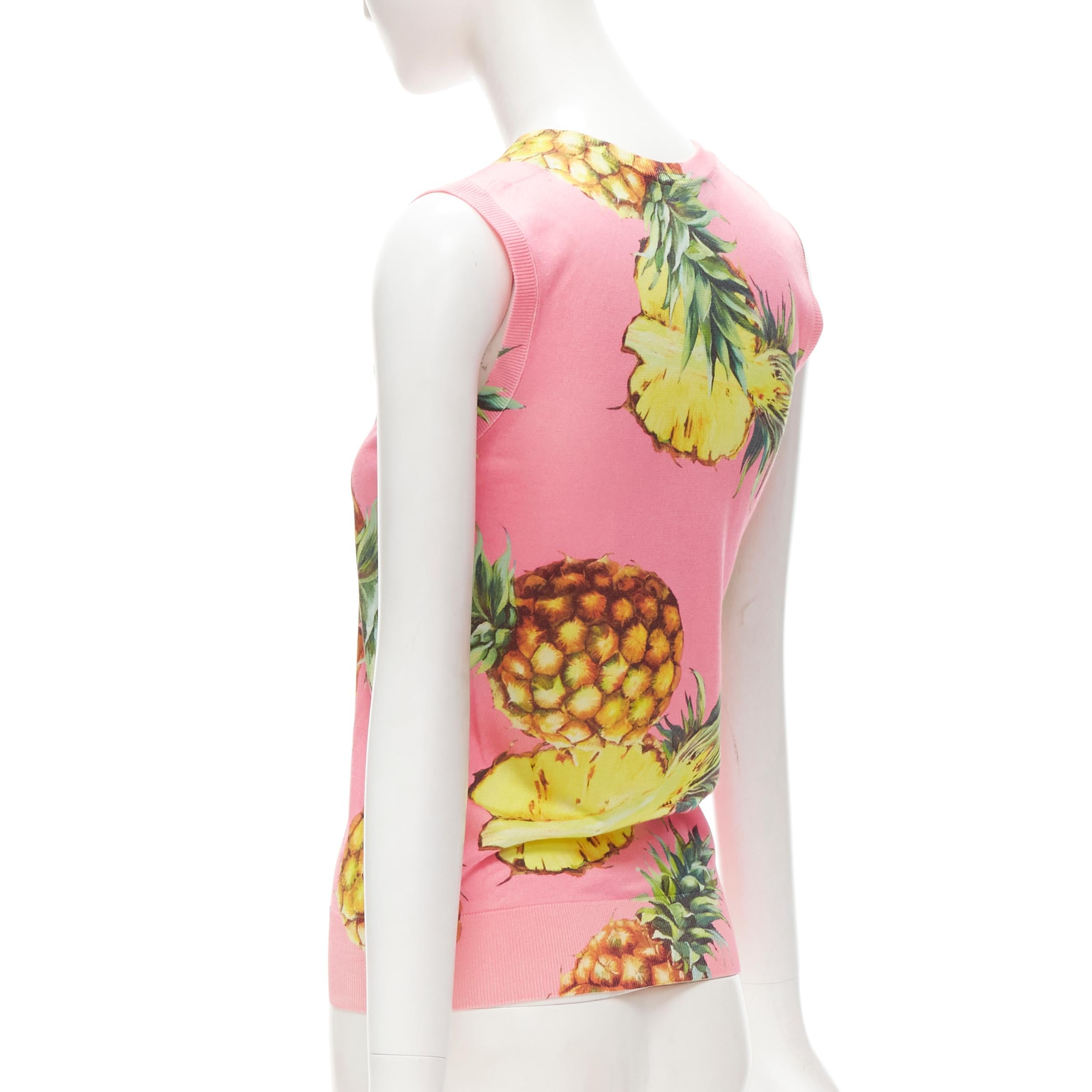Women's DOLCE GABBANA pink Pineapple print fine knit sweater vest S