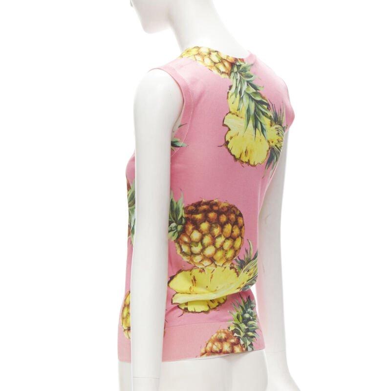 DOLCE GABBANA pink Pineapple print fine knit sweater vest S For Sale 1