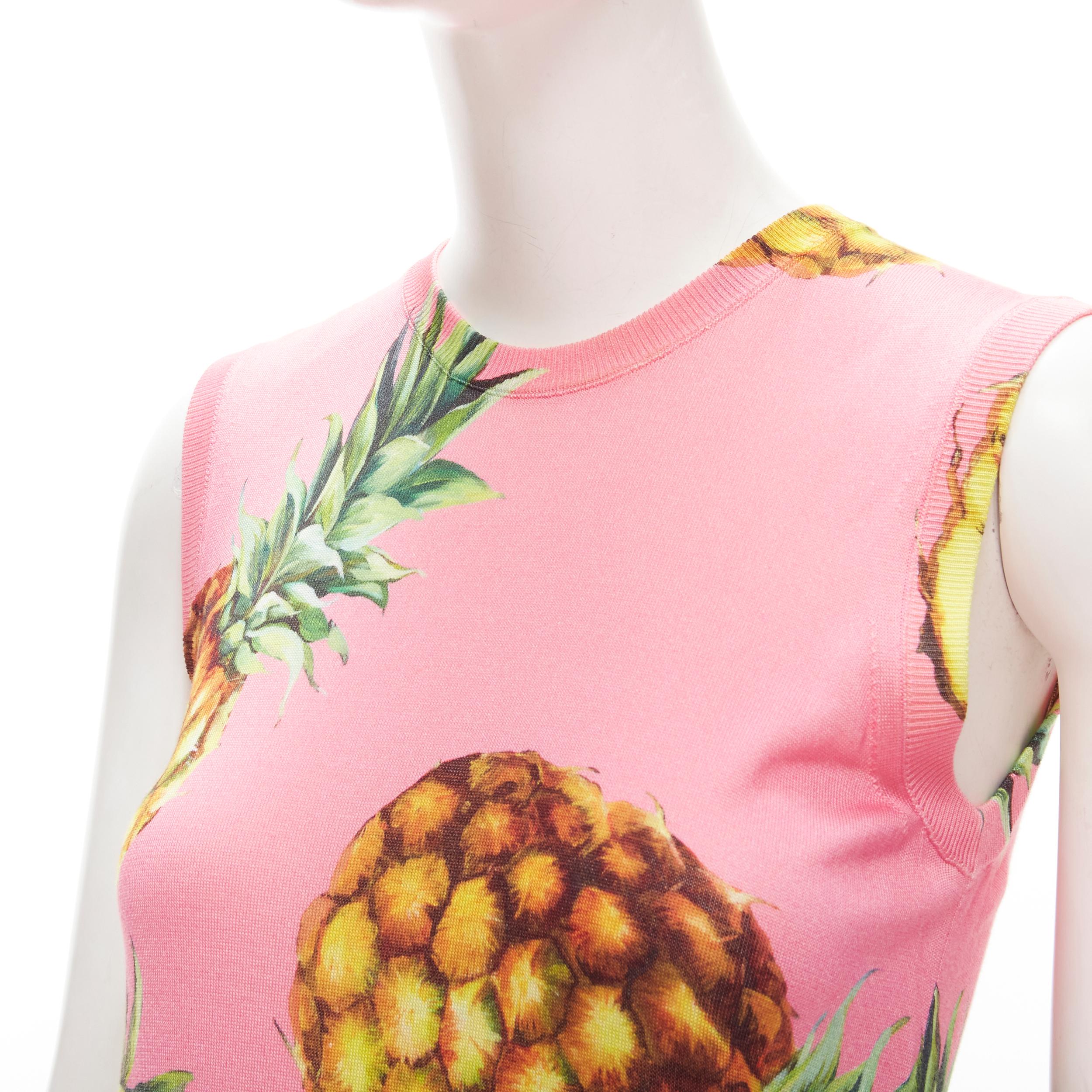 DOLCE GABBANA pink Pineapple print fine knit sweater vest S 1
