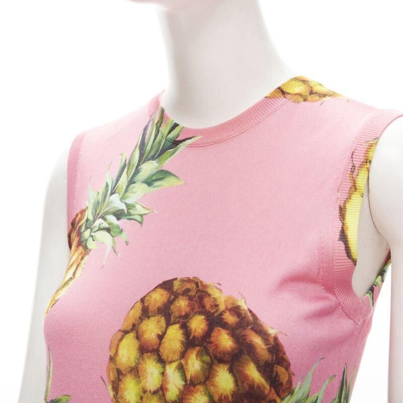 DOLCE GABBANA pink Pineapple print fine knit sweater vest S For Sale 2