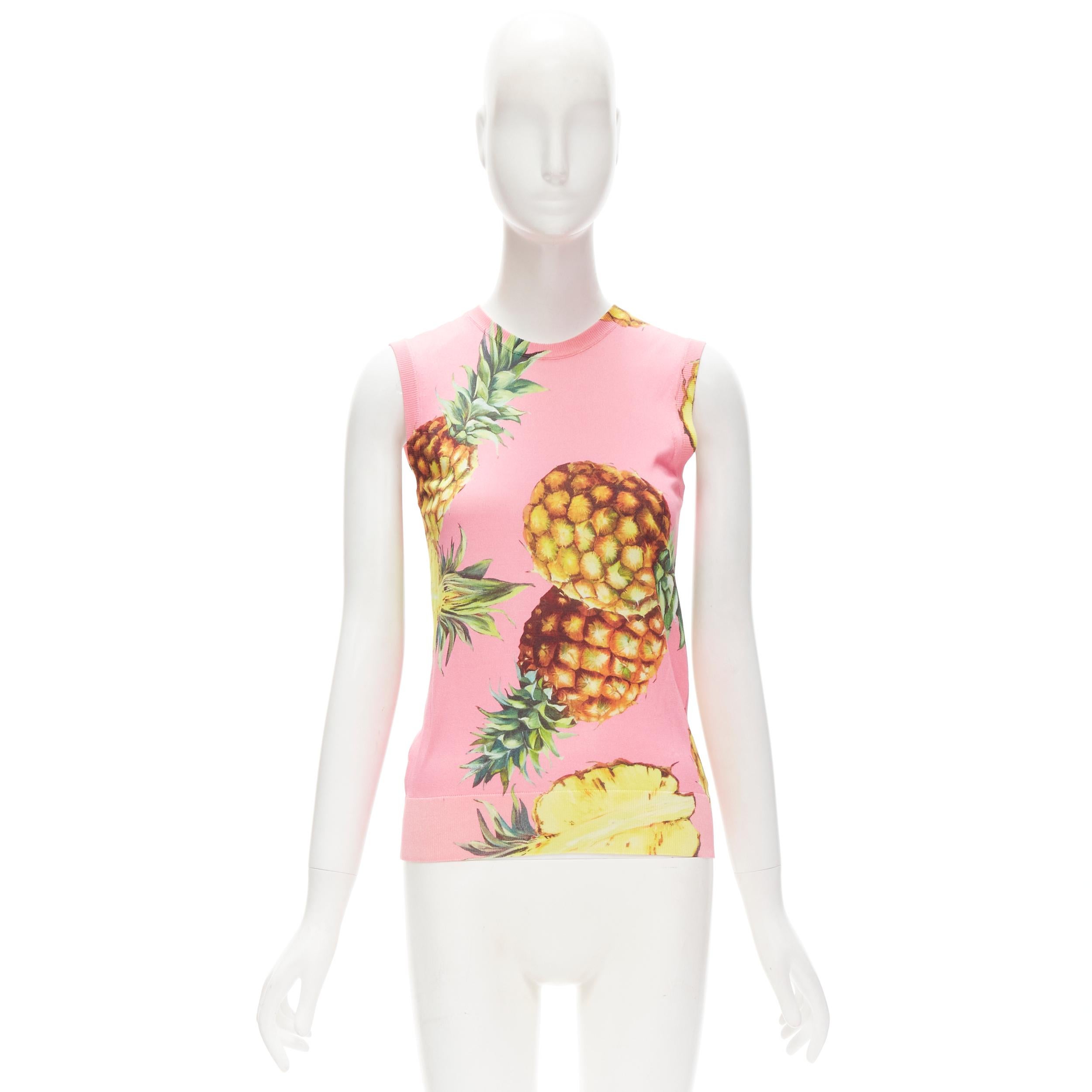 DOLCE GABBANA pink Pineapple print fine knit sweater vest S 3