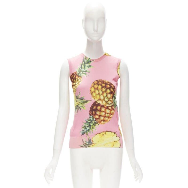 DOLCE GABBANA pink Pineapple print fine knit sweater vest S For Sale 4