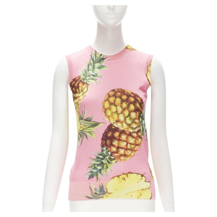 DOLCE GABBANA pink Pineapple print fine knit sweater vest S For Sale