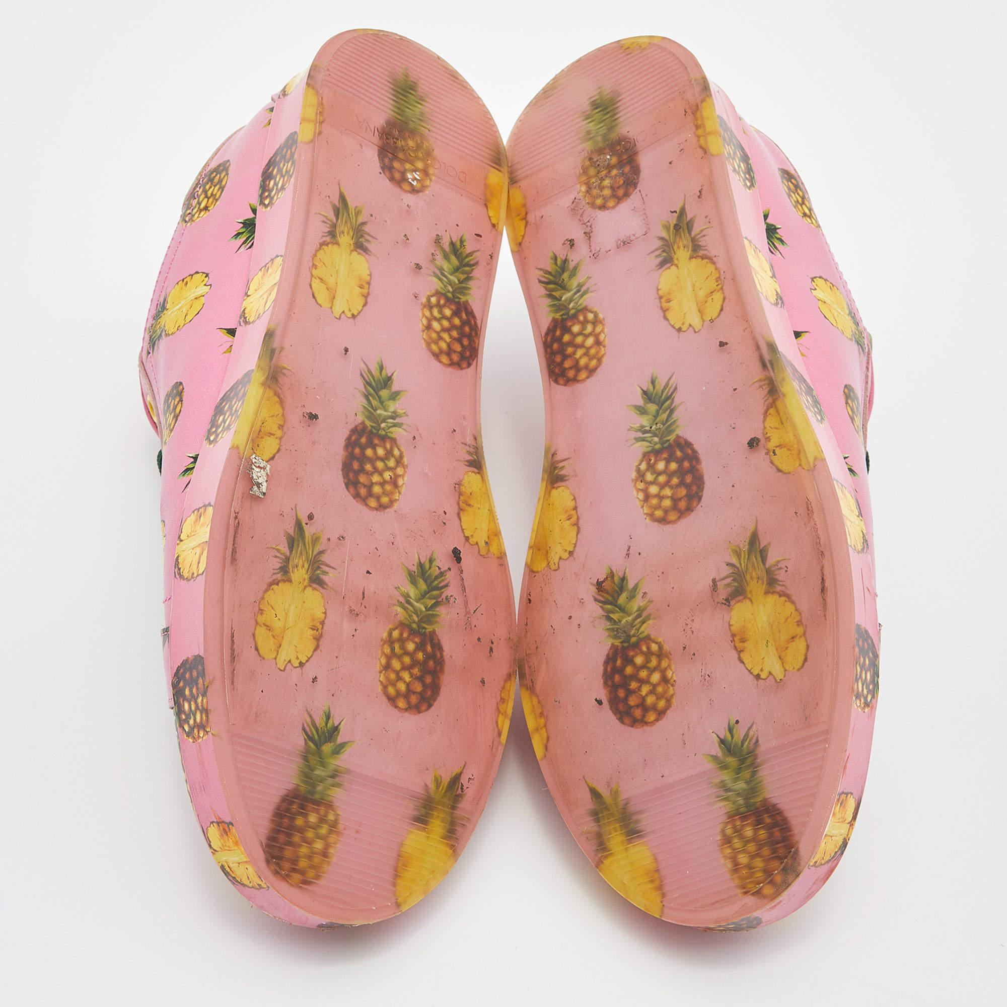 Dolce & Gabbana Pink Pineapple Print Leather Low Top Sneakers Size 40 1