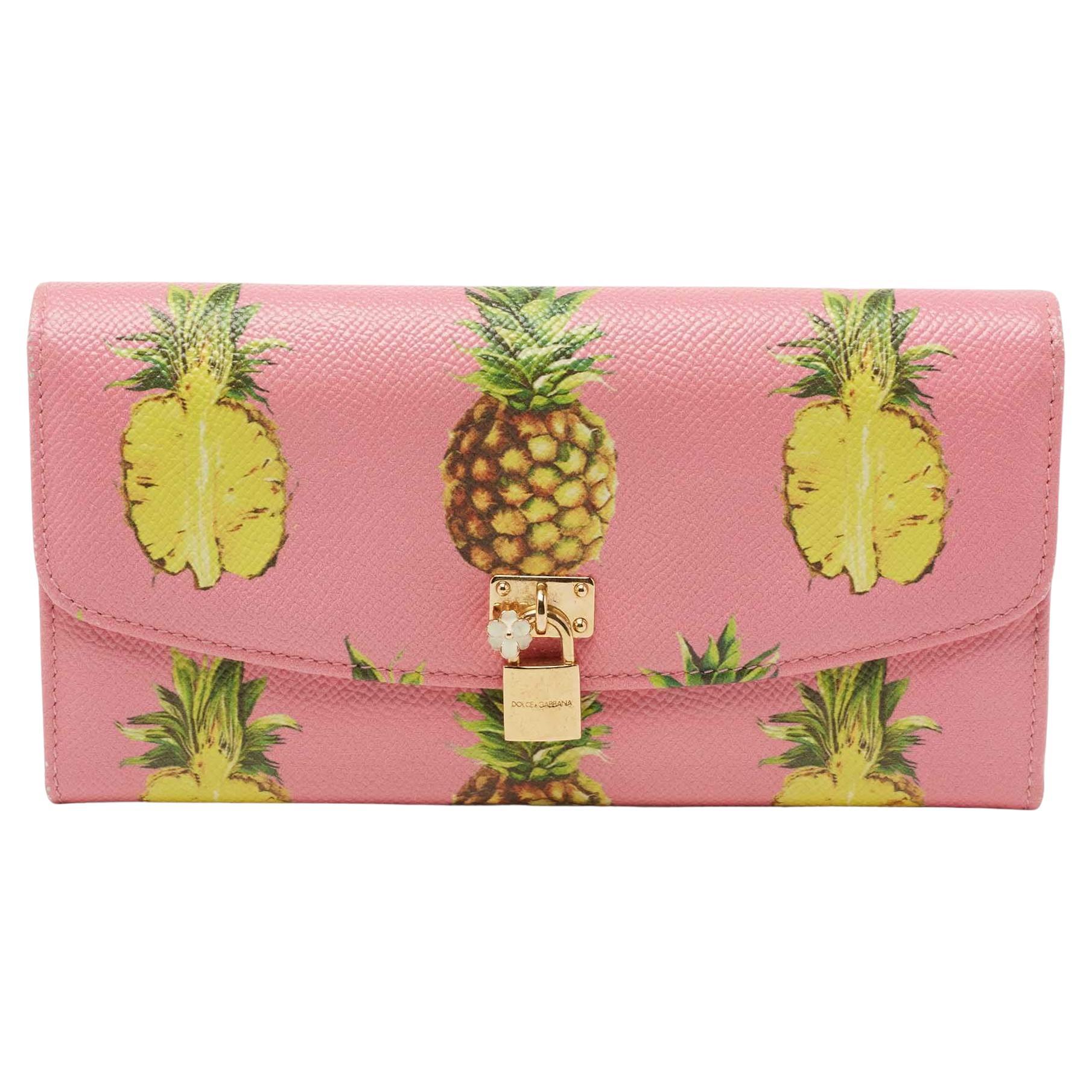 Dolce and Gabbana Pink Pineapple Print Leather Padlock Wallet For Sale at  1stDibs