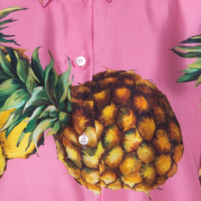 Brown Dolce & Gabbana Pink Pineapple Print Silk Twill Boxy Shirt S