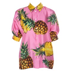 Dolce & Gabbana Pink Pineapple Print Silk Twill Boxy Shirt S