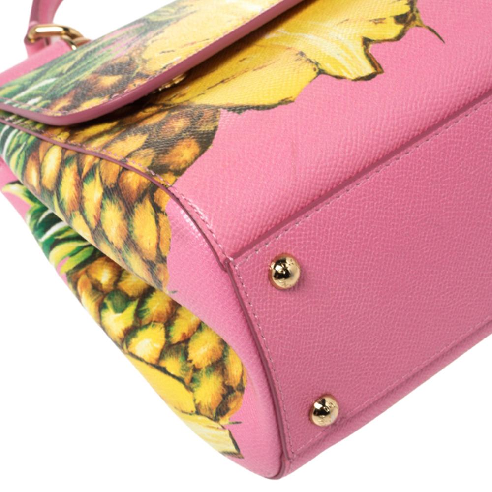 Dolce & Gabbana Pink Pineapple Printed Leather Miss Sicily Top Handle Bag 1