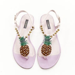 DOLCE GABBANA pink Pineapple studded thong flat sandals EU36.5