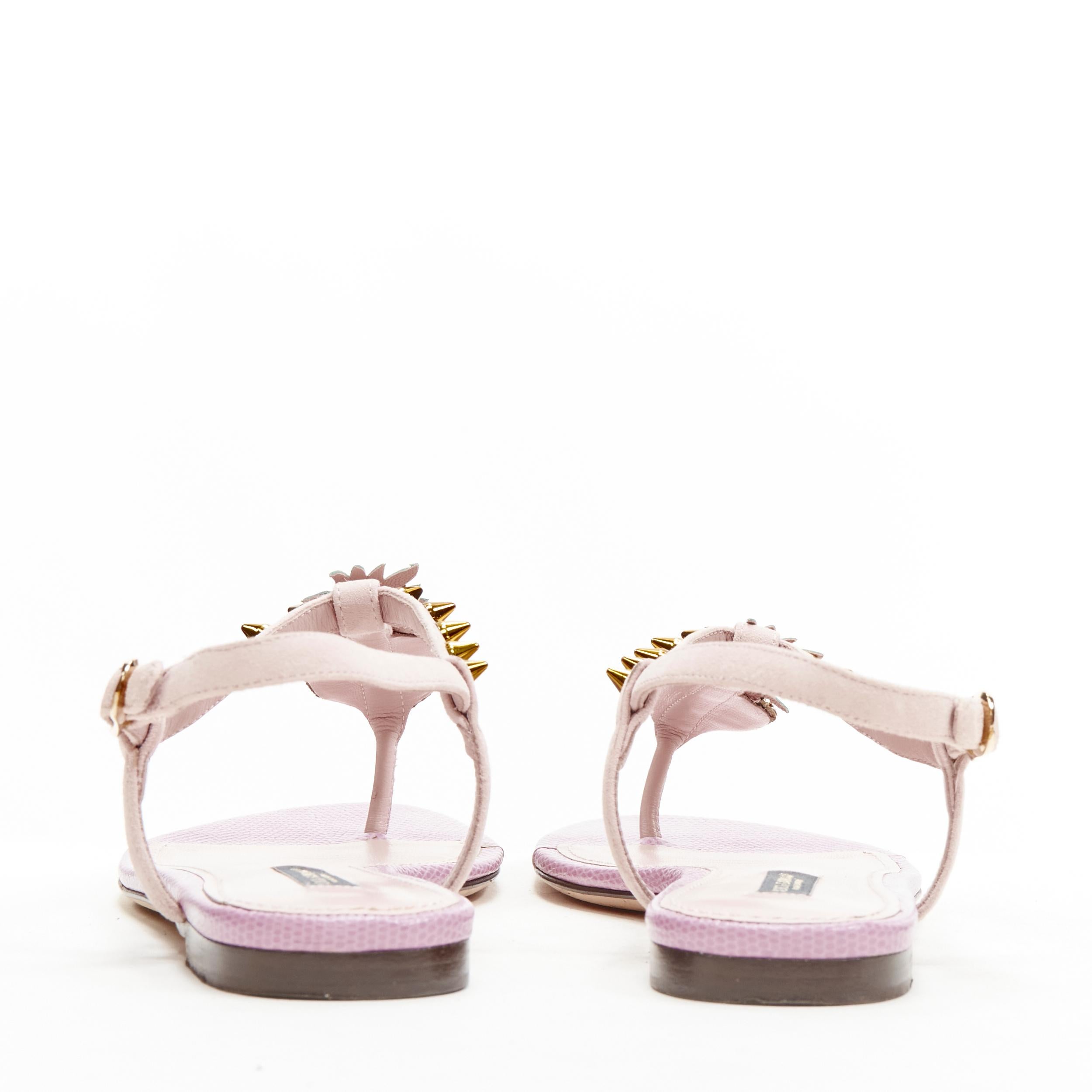 Beige DOLCE GABBANA pink Pineapple studded thong flat sandals EU36.5