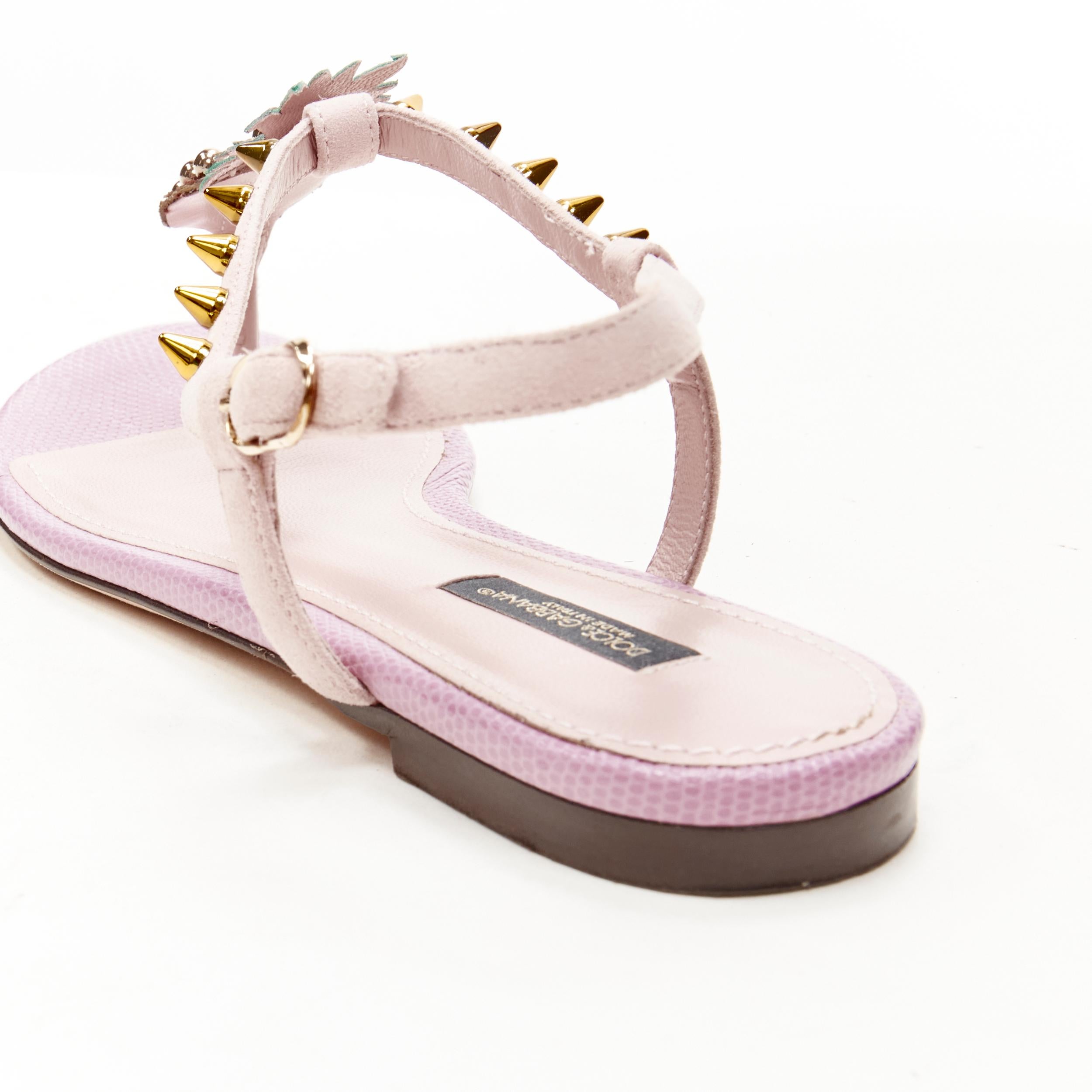 Women's DOLCE GABBANA pink Pineapple studded thong flat sandals EU36.5 For Sale