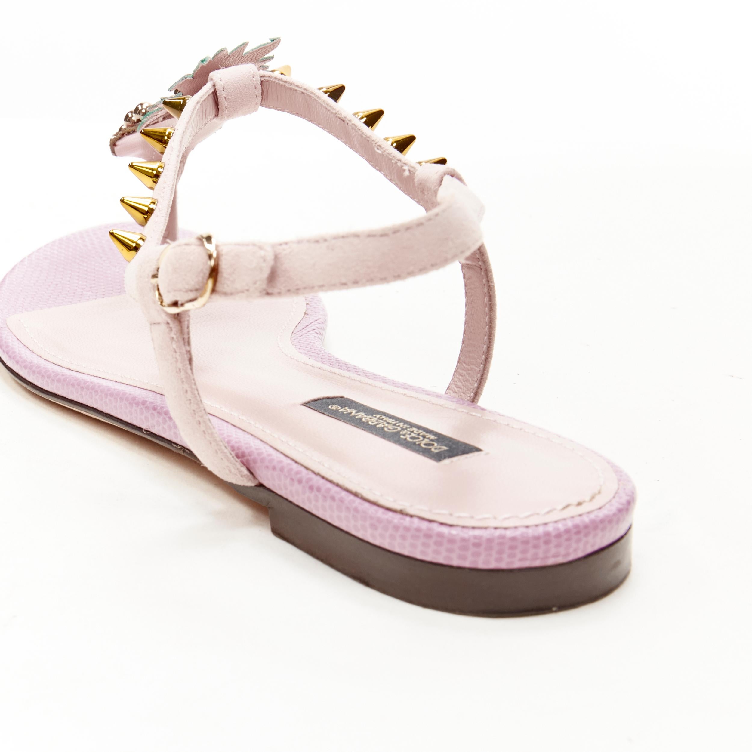 Women's DOLCE GABBANA pink Pineapple studded thong flat sandals EU36.5
