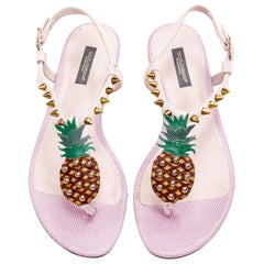 DOLCE GABBANA pink Pineapple studded thong flat sandals EU36.5
