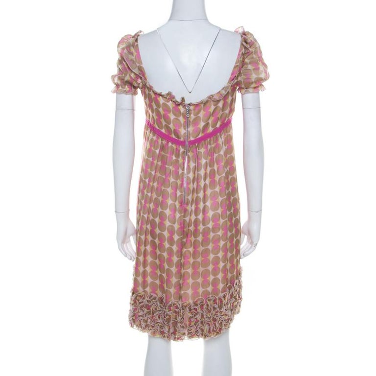 Dolce And Gabbana Pink Polka Dot Print Silk Babydoll Dress M For