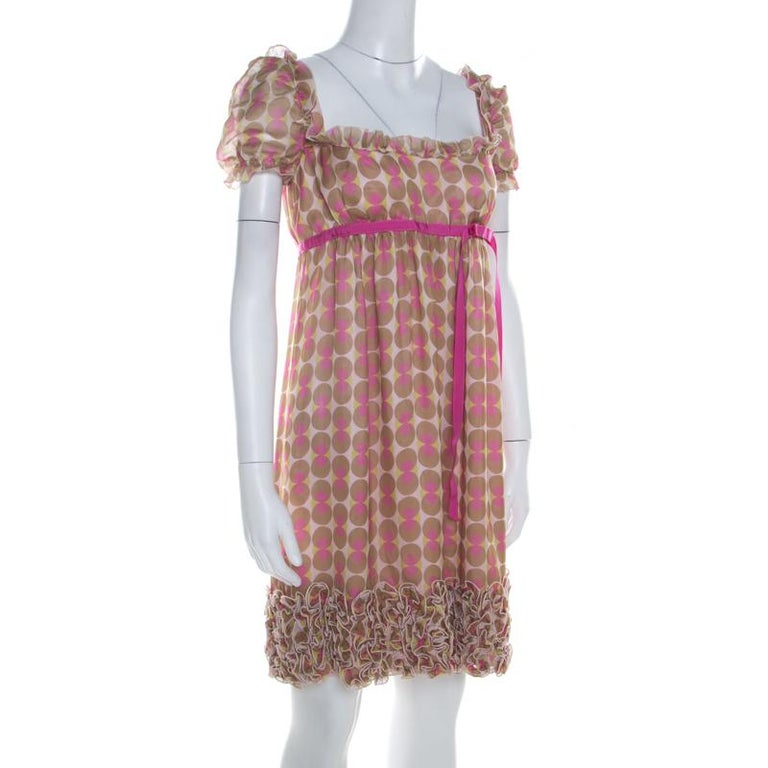 Dolce and Gabbana Pink Polka Dot Print Silk Babydoll Dress M at 1stDibs