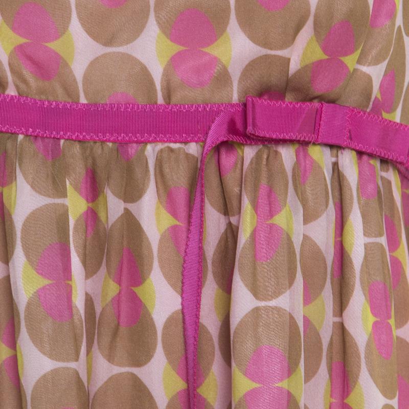 Brown Dolce & Gabbana Pink Polka Dot Print Silk Babydoll Dress M