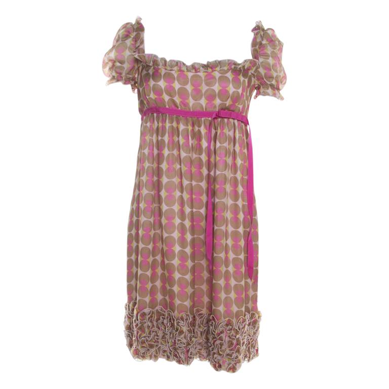 Dolce & Gabbana Pink Polka Dot Print Silk Babydoll Dress M