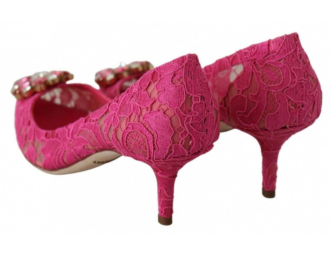 Dolce & Gabbana pink PUMP lace shoes with jewel detail on
the top heels  For Sale 2