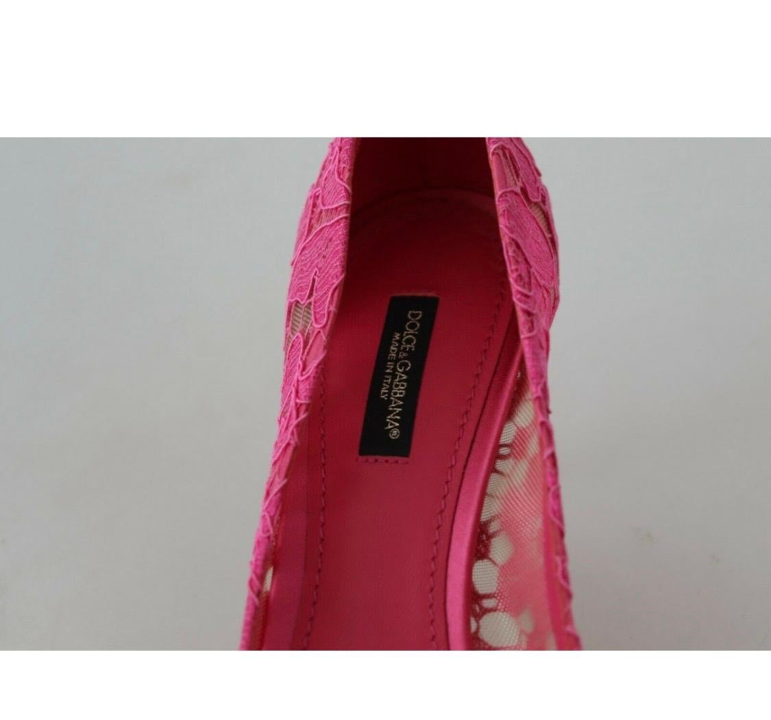 Women's Dolce & Gabbana pink PUMP lace shoes with jewel detail on
the top heels  For Sale