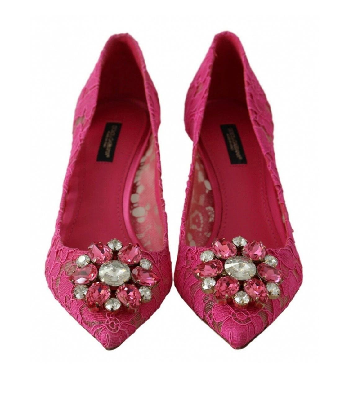 Dolce & Gabbana pink PUMP lace shoes with jewel detail on
the top heels  For Sale 1