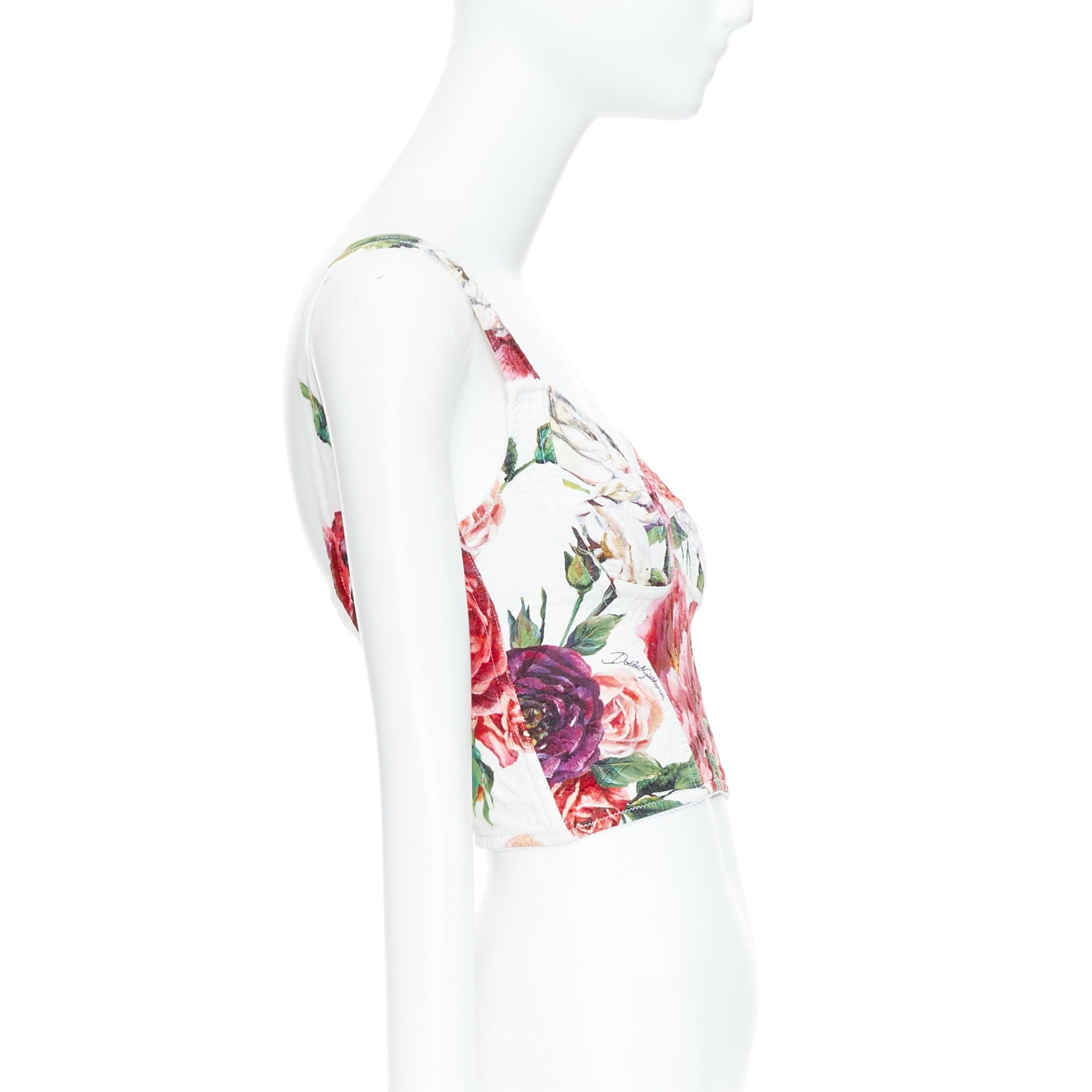 DOLCE GABBANA pink purple white rose print crop bustier top IT36 XS In Excellent Condition In Hong Kong, NT