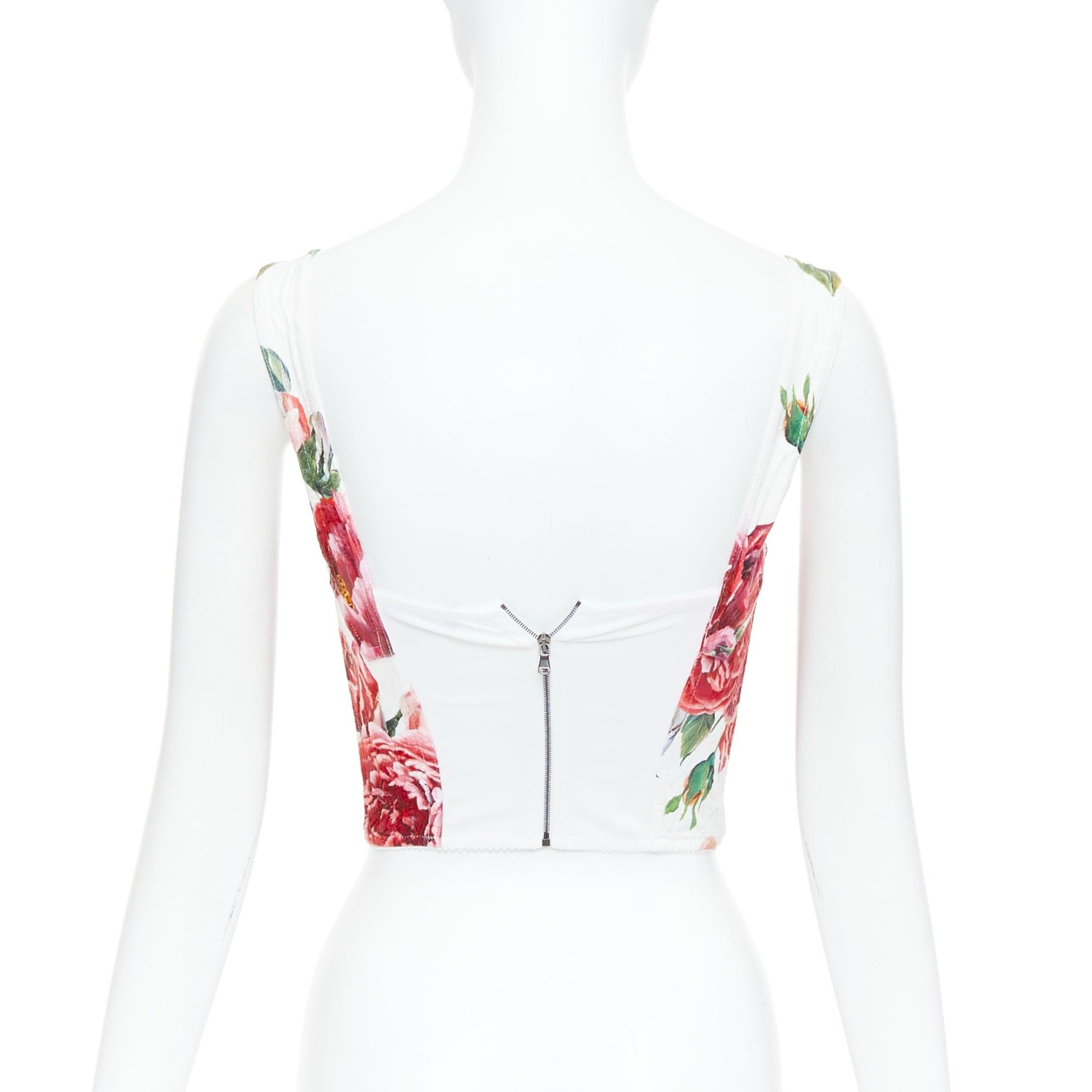 Women's DOLCE GABBANA pink purple white rose print crop bustier top IT36 XS