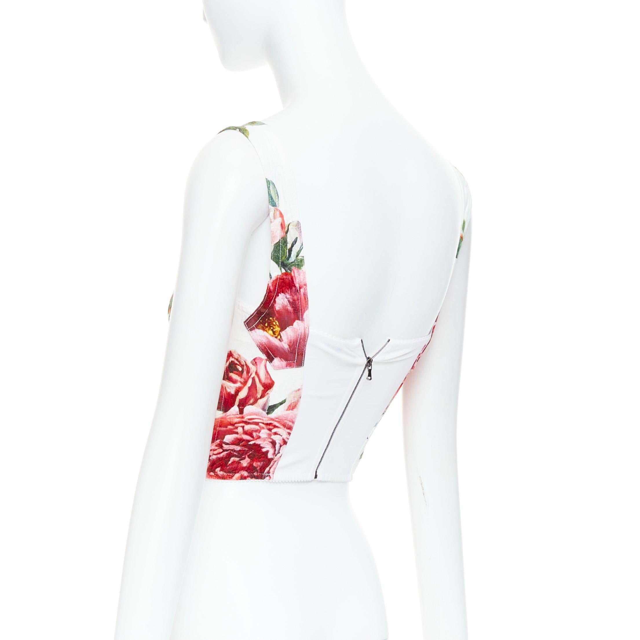 DOLCE GABBANA pink purple white rose print crop bustier top IT36 XS 1
