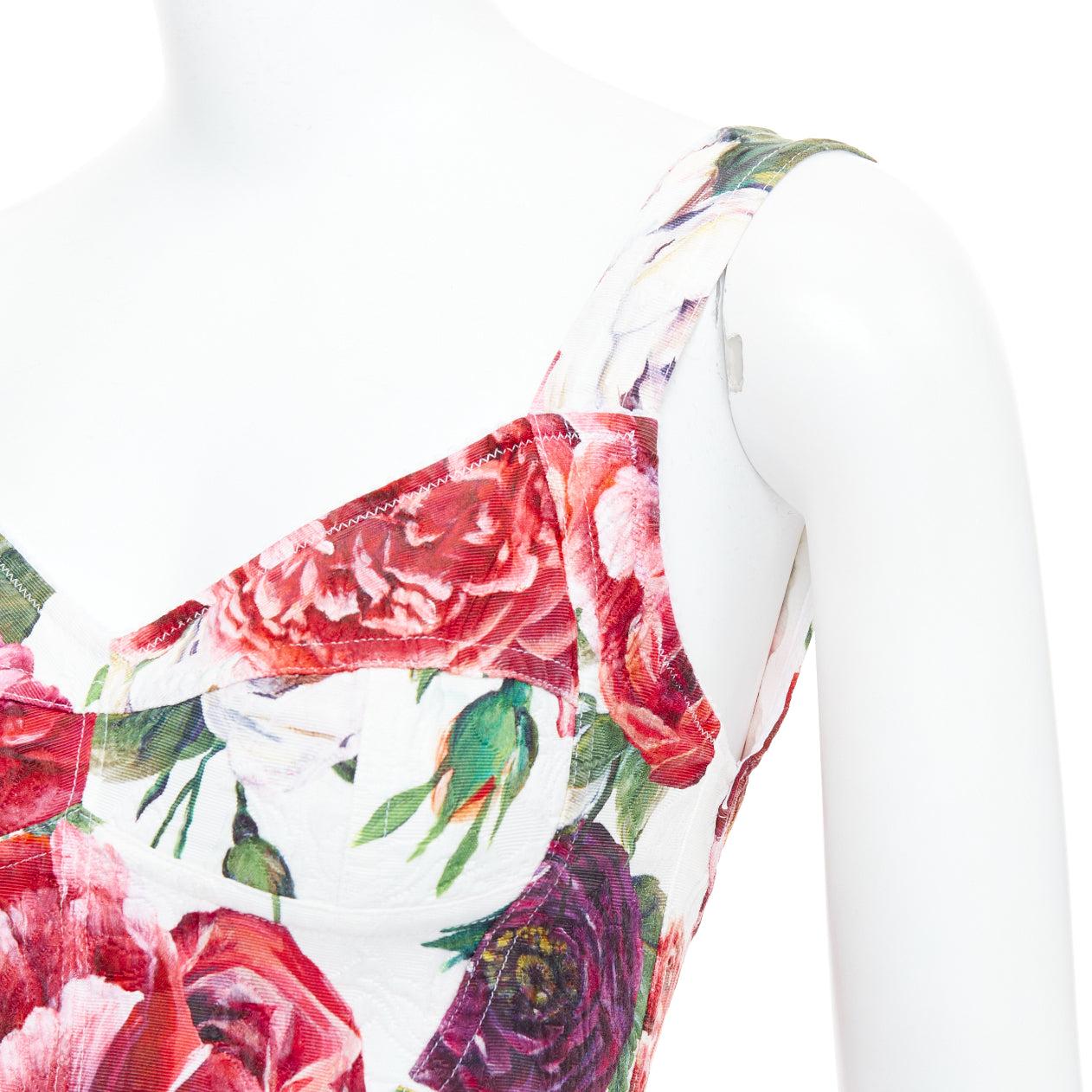 DOLCE GABBANA pink purple white rose print crop bustier top IT36 XS 2