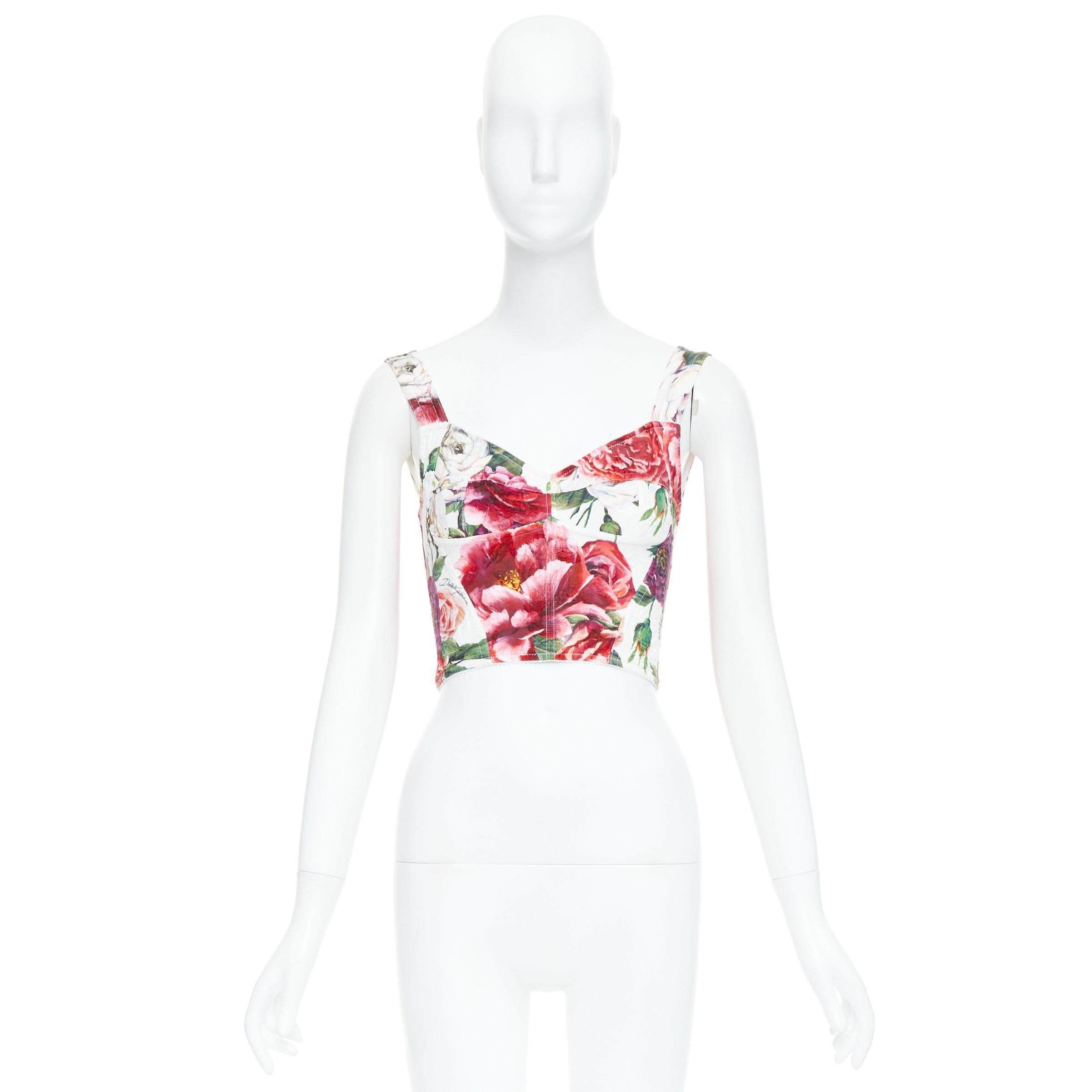 DOLCE GABBANA pink purple white rose print crop bustier top IT36 XS 4