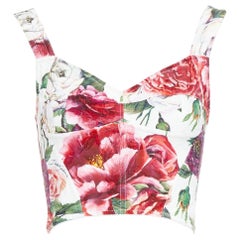 DOLCE GABBANA pink purple white rose print crop bustier top IT36 XS